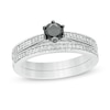 Thumbnail Image 1 of 0.45 CT. T.W. Enhanced Black and White Diamond Vintage-Style Bridal Set in 10K White Gold