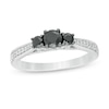 Thumbnail Image 1 of 0.45 CT. T.W. Enhanced Black and White Diamond Three Stone Engagement Ring in Sterling Silver