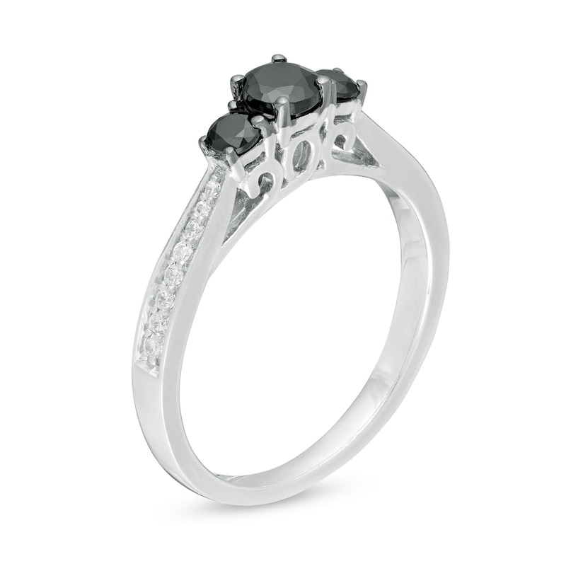 Main Image 3 of 0.45 CT. T.W. Enhanced Black and White Diamond Three Stone Engagement Ring in Sterling Silver