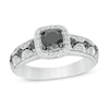Thumbnail Image 0 of 0.69 CT. T.W. Enhanced Black and White Diamond Cushion Frame Vintage-Style Engagement Ring in 10K White Gold