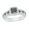 Thumbnail Image 1 of 0.69 CT. T.W. Enhanced Black and White Diamond Cushion Frame Vintage-Style Engagement Ring in 10K White Gold