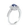 Thumbnail Image 2 of Oval Blue Sapphire and 0.10 CT. T.W. Diamond Sunburst Frame Vintage-Style Tapered Shank Ring in 10K White gold