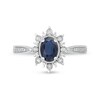 Thumbnail Image 3 of Oval Blue Sapphire and 0.10 CT. T.W. Diamond Sunburst Frame Vintage-Style Tapered Shank Ring in 10K White gold