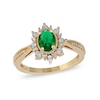 Thumbnail Image 1 of Oval Emerald and 0.10 CT. T.W. Diamond Sunburst Frame Vintage-Style Tapered Shank Ring in 10K Gold