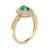 Thumbnail Image 2 of Oval Emerald and 0.10 CT. T.W. Diamond Sunburst Frame Vintage-Style Tapered Shank Ring in 10K Gold