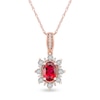 Thumbnail Image 1 of Oval Ruby and 0.08 CT. T.W. Diamond Sunburst Frame Vintage-Style Drop Pendant in 10K Rose Gold