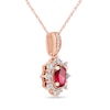 Thumbnail Image 2 of Oval Ruby and 0.08 CT. T.W. Diamond Sunburst Frame Vintage-Style Drop Pendant in 10K Rose Gold