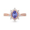 Thumbnail Image 2 of Oval Tanzanite and 0.10 CT. T.W. Diamond Sunburst Frame Vintage-Style Tapered Shank Ring in 10K Rose Gold