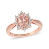 Thumbnail Image 0 of Oval Morganite and 0.10 CT. T.W. Diamond Sunburst Frame Vintage-Style Tapered Shank Ring in 10K Rose Gold