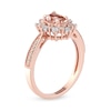 Thumbnail Image 1 of Oval Morganite and 0.10 CT. T.W. Diamond Sunburst Frame Vintage-Style Tapered Shank Ring in 10K Rose Gold