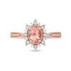 Thumbnail Image 2 of Oval Morganite and 0.10 CT. T.W. Diamond Sunburst Frame Vintage-Style Tapered Shank Ring in 10K Rose Gold