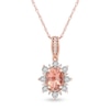 Thumbnail Image 1 of Oval Morganite and 0.08 CT. T.W. Diamond Sunburst Frame Vintage-Style Drop Pendant in 10K Rose Gold