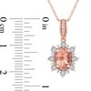 Thumbnail Image 4 of Oval Morganite and 0.08 CT. T.W. Diamond Sunburst Frame Vintage-Style Drop Pendant in 10K Rose Gold