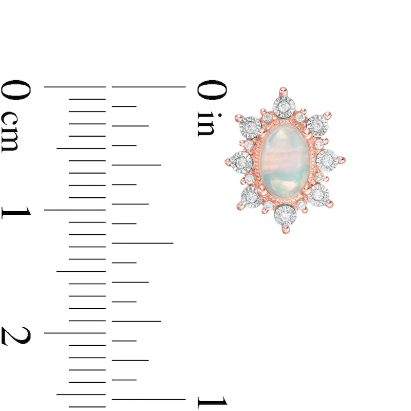 Main Image 3 of Oval Opal and 0.12 CT. T.W. Diamond Starburst Frame Vintage-Style Stud Earrings in 10K Rose Gold
