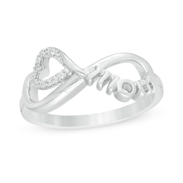 0.04 CT. T.W. Diamond Heart and &quot;mom&quot; Infinity Loop Ring in Sterling Silver - Size 7