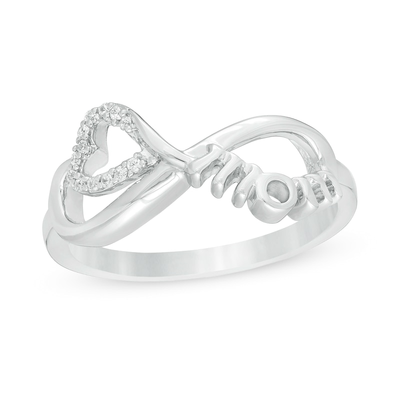 0.04 CT. T.W. Diamond Heart and "mom" Infinity Loop Ring in Sterling Silver - Size 7