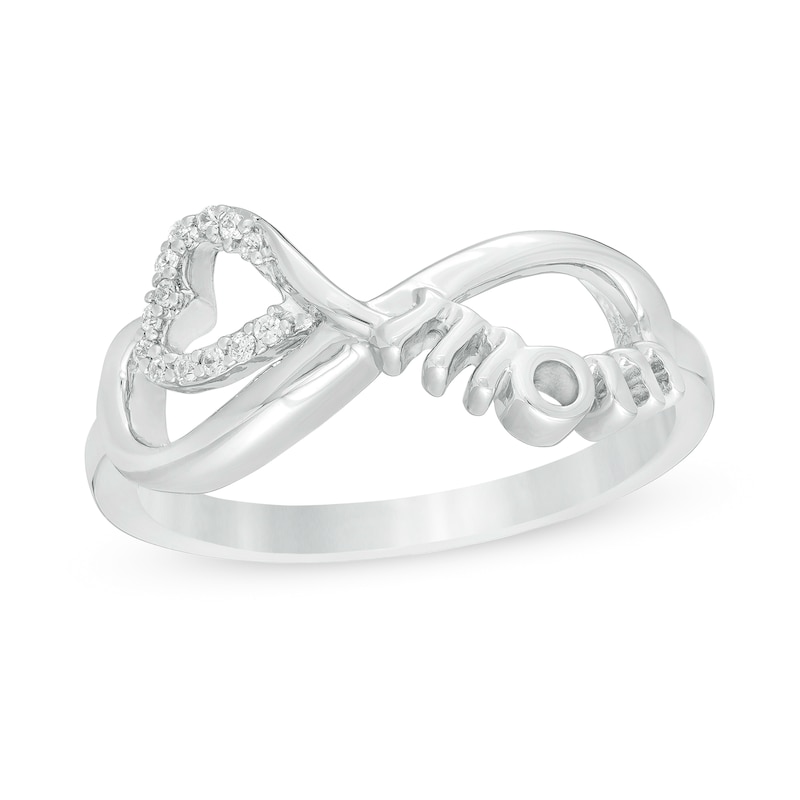 0.04 CT. T.W. Diamond Heart and "mom" Infinity Loop Ring in Sterling Silver - Size 7|Peoples Jewellers