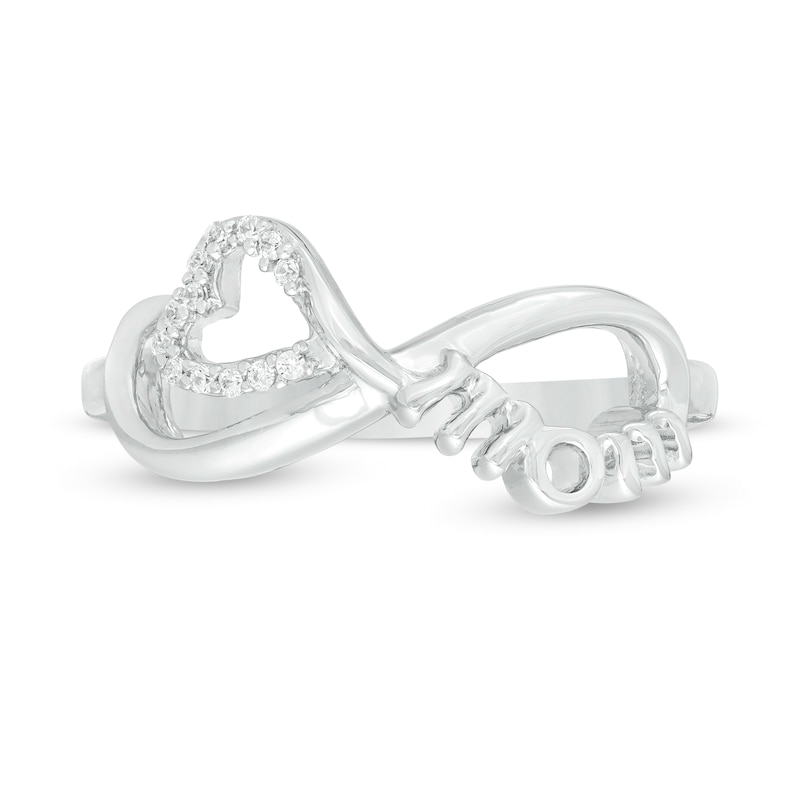 Main Image 4 of 0.04 CT. T.W. Diamond Heart and "mom" Infinity Loop Ring in Sterling Silver - Size 7