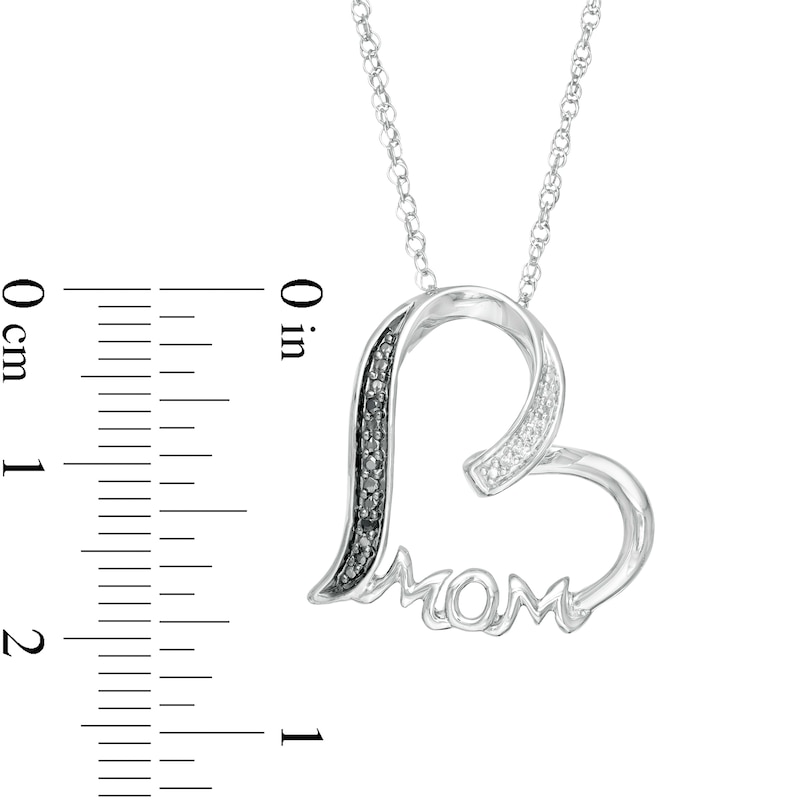 Enhanced Black and White Diamond Accent "MOM" Heart Pendant in Sterling Silver