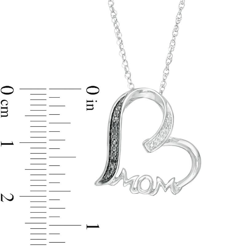 Main Image 3 of Enhanced Black and White Diamond Accent "MOM" Heart Pendant in Sterling Silver