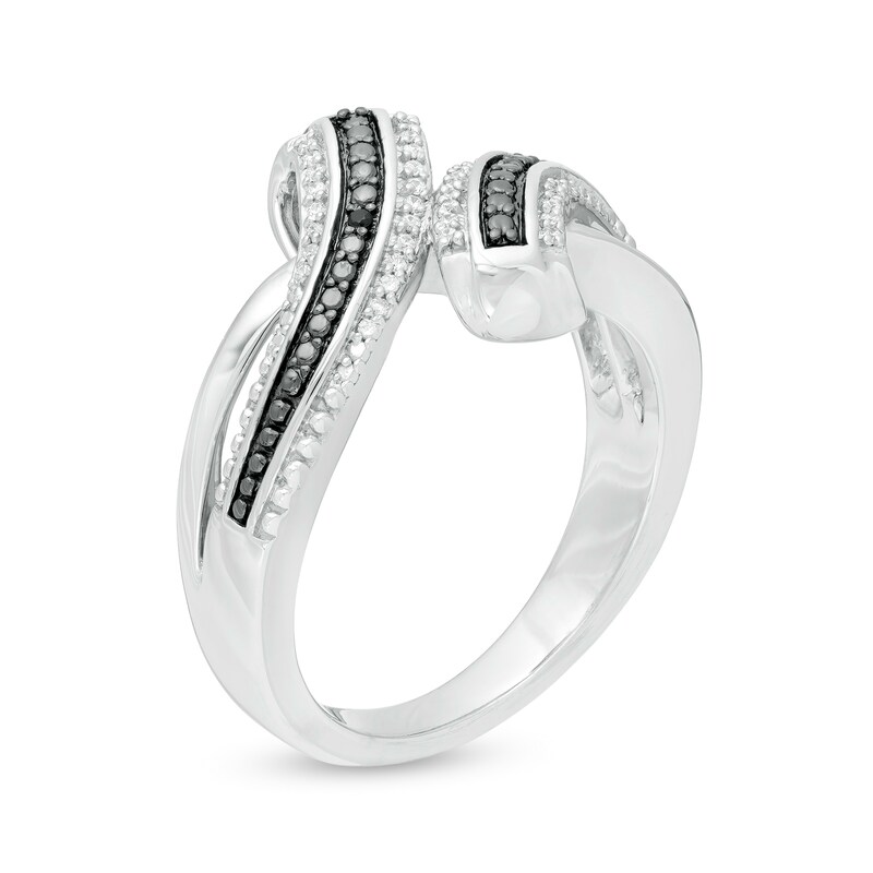 Main Image 3 of 0.07 CT. T.W. Enhanced Black and White Diamond Crossover Multi-Row Ring in Sterling Silver - Size 7