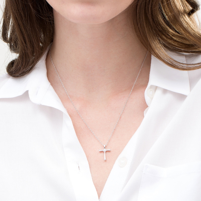 Main Image 2 of 0.04 CT. T.W. Composite Diamond Cross Pendant in 10K White Gold