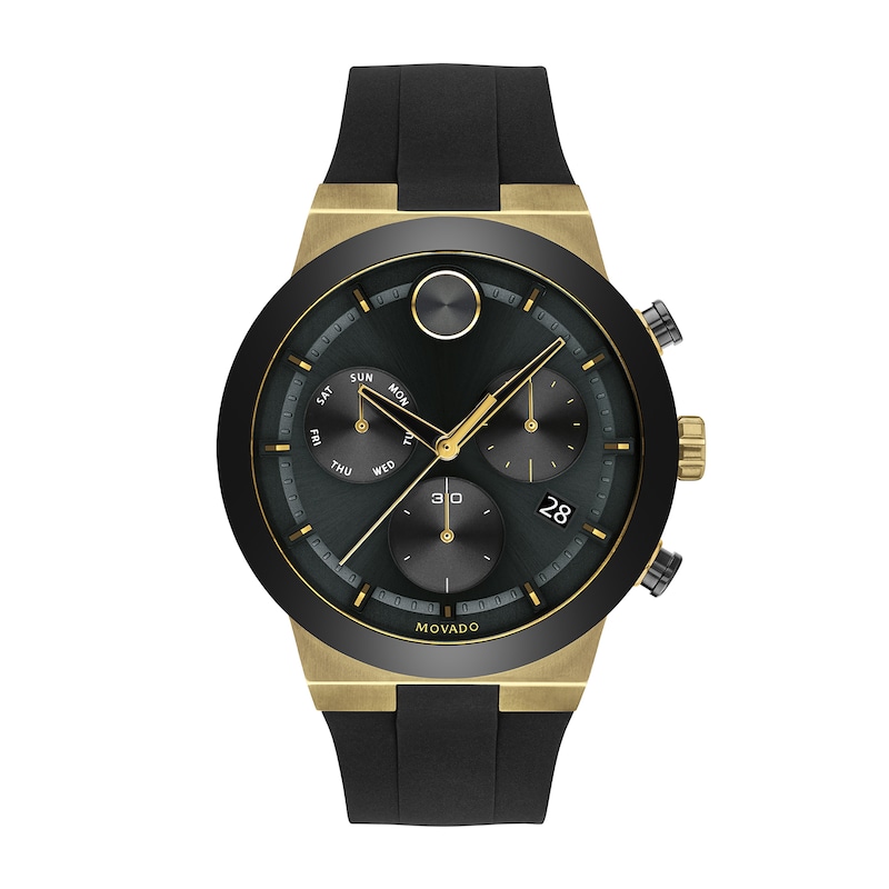 Main Image 1 of Men's Movado Bold® Chronograph Gold-Tone IP and Black Ceramic Watch with Black Dial (Model: 3600712)