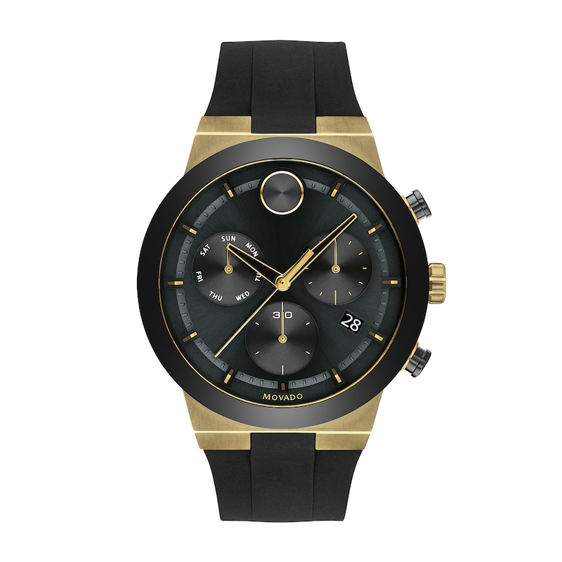 Men's Movado Bold® Chronograph Gold-Tone IP and Black Ceramic Watch with Black Dial (Model: 3600712)