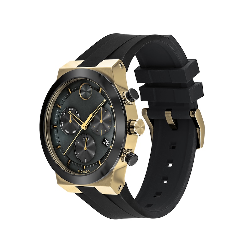 Men's Movado Bold® Chronograph Gold-Tone IP and Black Ceramic Watch with Black Dial (Model: 3600712)