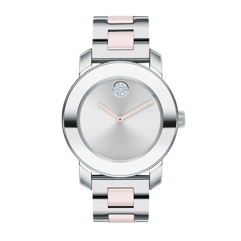 Main Image 1 of Ladies' Movado Bold® Crystal Accent Pink Ceramic and Silver-Tone Watch (Model: 3600702)