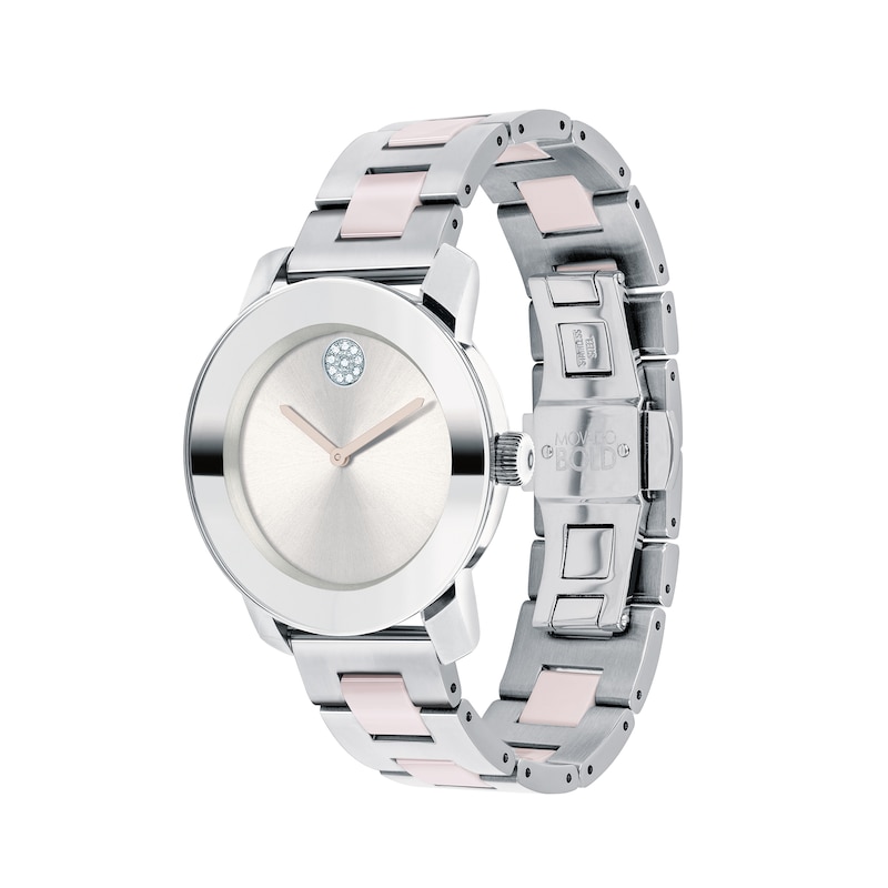 Main Image 2 of Ladies' Movado Bold® Crystal Accent Pink Ceramic and Silver-Tone Watch (Model: 3600702)