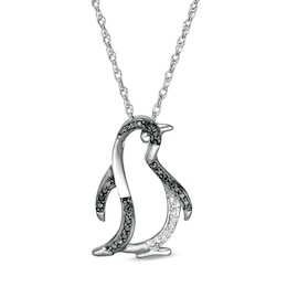 0.04 CT. T.W. Enhanced Black and White Diamond Penguin Pendant in Sterling Silver