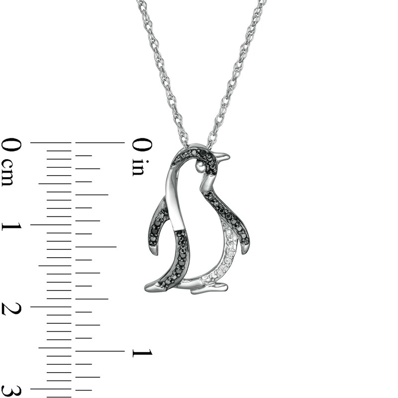 Main Image 3 of 0.04 CT. T.W. Enhanced Black and White Diamond Penguin Pendant in Sterling Silver