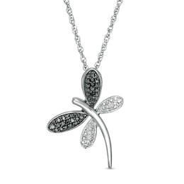 0.04 CT. T.W. Enhanced Black and White Diamond Dragonfly Pendant in Sterling Silver