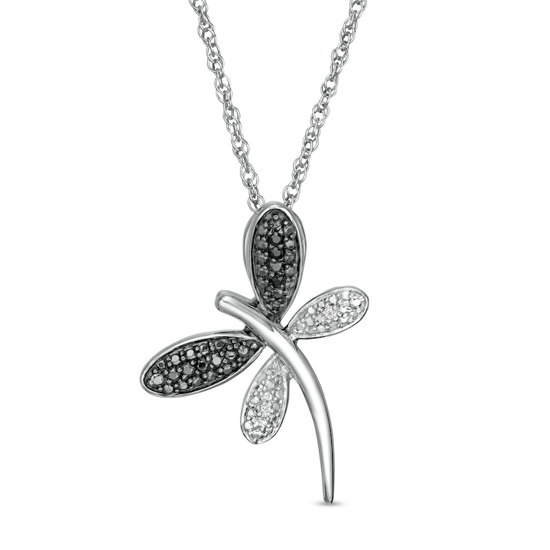 0.04 CT. T.W. Enhanced Black and White Diamond Dragonfly Pendant in Sterling Silver|Peoples Jewellers