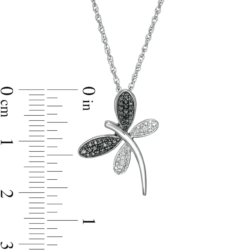 Main Image 3 of 0.04 CT. T.W. Enhanced Black and White Diamond Dragonfly Pendant in Sterling Silver