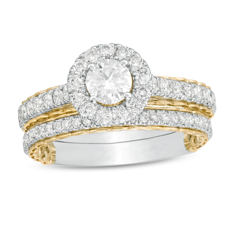 Main Image 1 of 0.75 CT. T.W. Diamond Frame Bridal Set in 10K Two-Tone Gold