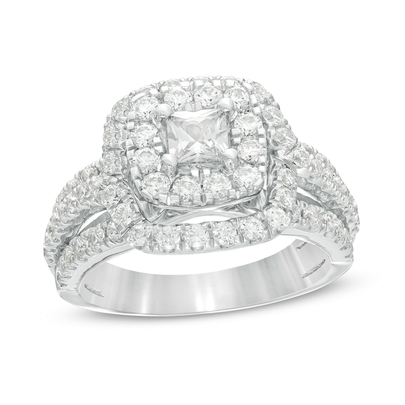 Main Image 1 of 2.00 CT. T.W. Canadian Certified Princess-Cut Diamond Double Frame Multi-Row Engagement Ring in 10K White Gold (I/I1)