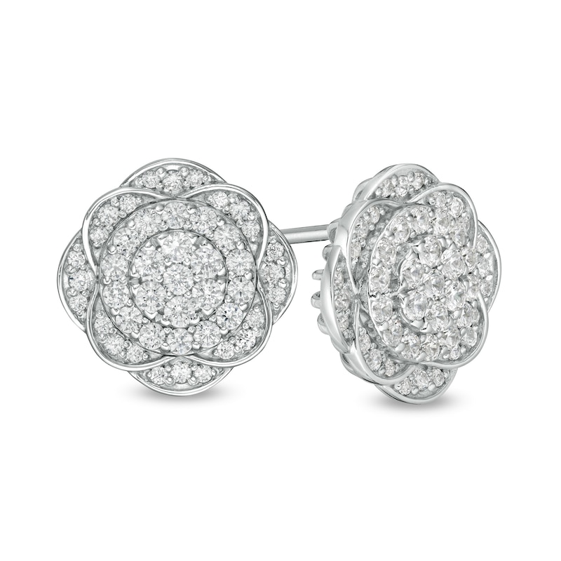 1.01 CT. T.W. Composite Diamond Flower Stud Earrings in 10K White Gold|Peoples Jewellers