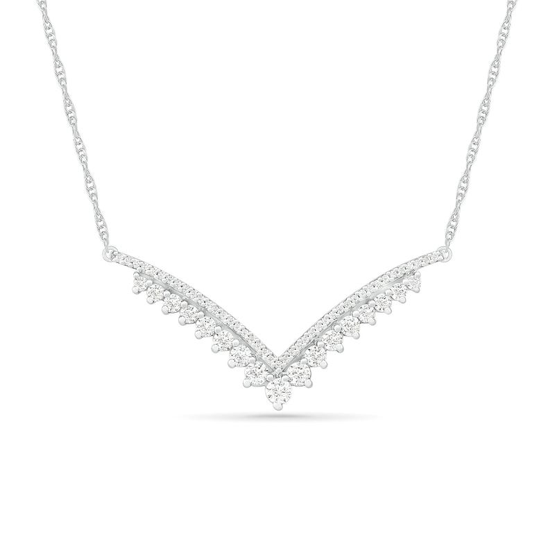 0.45 CT. T.W. Diamond Graduated Double Row Chevron Necklace in Sterling Silver