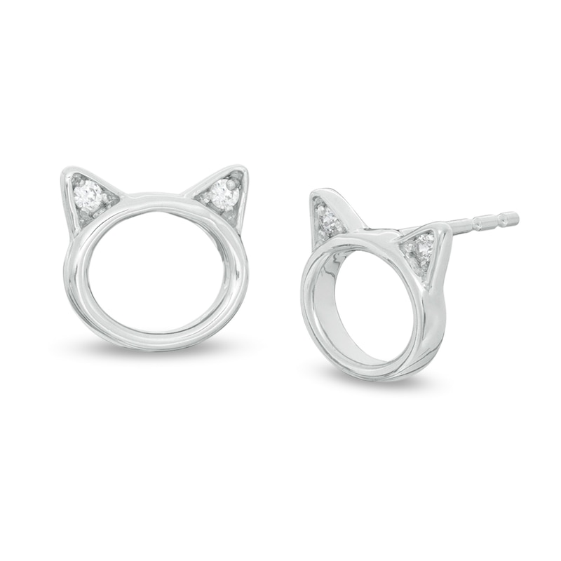 0.04 CT. T.W. Diamond Cat Stud Earrings in Sterling Silver
