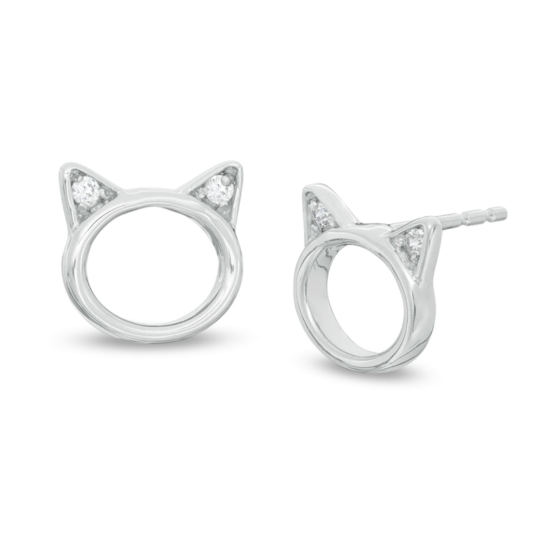 Main Image 1 of 0.04 CT. T.W. Diamond Cat Stud Earrings in Sterling Silver