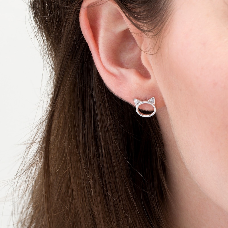 Main Image 2 of 0.04 CT. T.W. Diamond Cat Stud Earrings in Sterling Silver