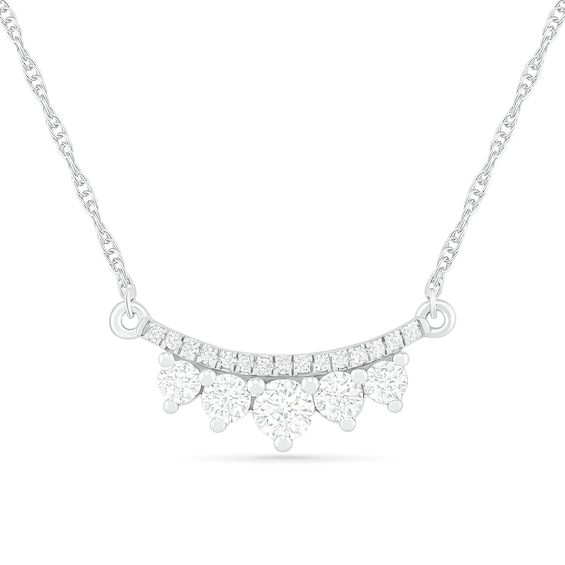 0.29 CT. T.W. Diamond Graduated Double Row Curved Bar Necklace in Sterling Silver