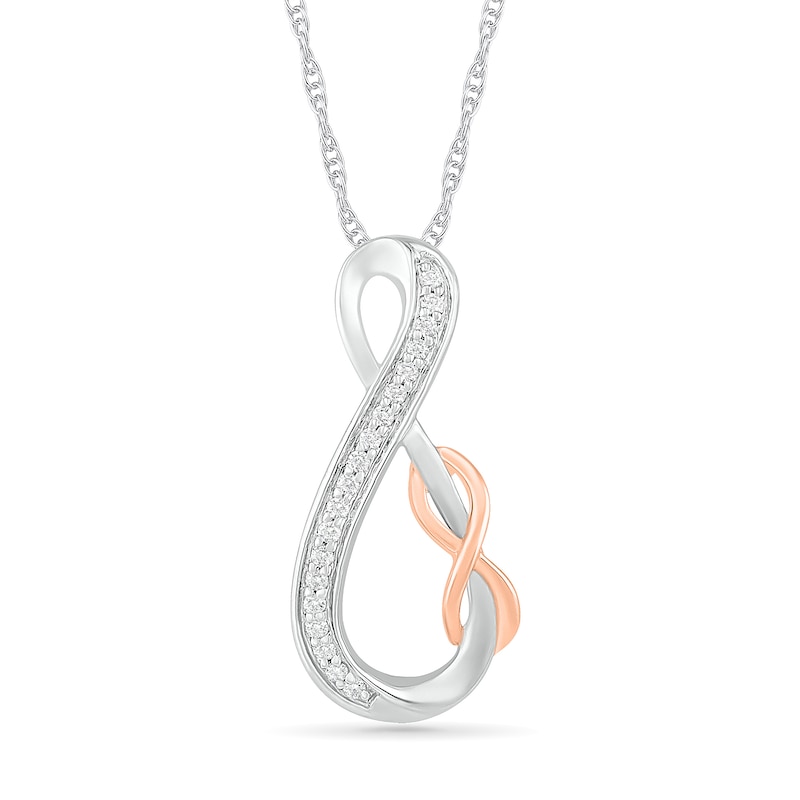 0.085 CT. T.W. Diamond Double Infinity Loop Pendant in Sterling Silver and 10K Rose Gold