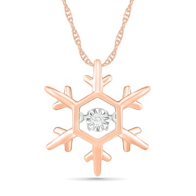 Unstoppable Love™ Diamond Accent Solitaire Snowflake Pendant in Sterling Silver with 14K Rose Gold Plate