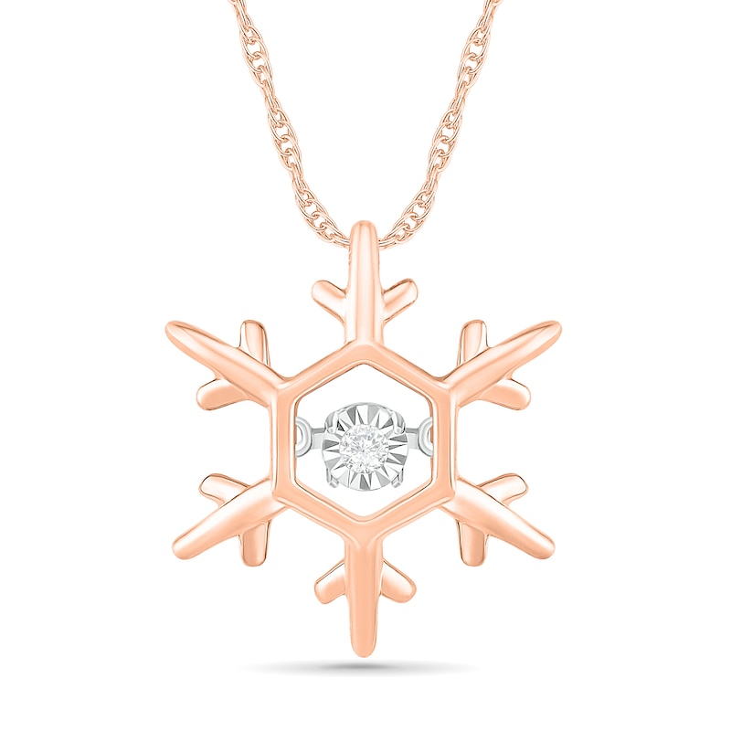 Main Image 1 of Unstoppable Love™ Diamond Accent Solitaire Snowflake Pendant in Sterling Silver with 14K Rose Gold Plate