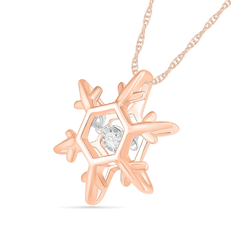 Main Image 2 of Unstoppable Love™ Diamond Accent Solitaire Snowflake Pendant in Sterling Silver with 14K Rose Gold Plate