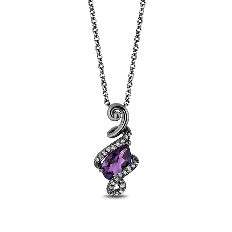 Enchanted Disney Villains Ursula Amethyst and 0.085 CT. T.W. Diamond Pendant in Sterling Silver with Black Rhodium - 19"