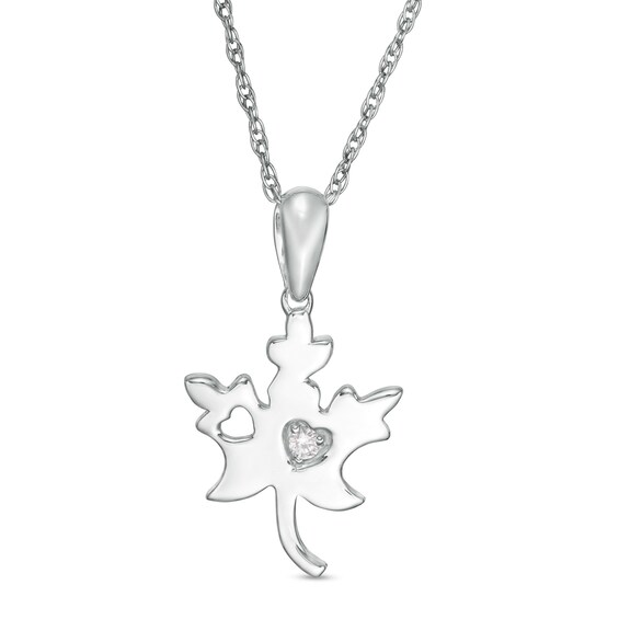 Diamond Accent Solitaire Maple Leaf Pendant in Sterling Silver Diamond Accent Solitaire Maple Leaf Pendant in Sterling Silver